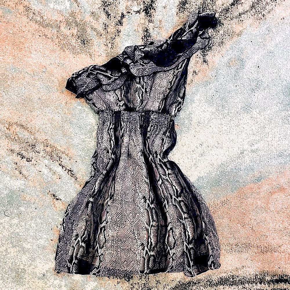 WILDCAT || One Shoulder Mini Dress in Grey Animal Print - SZ Small